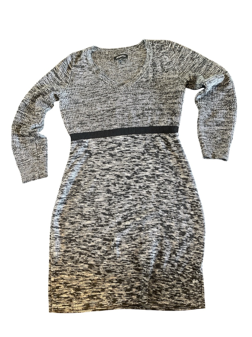 Jessica Black and Gray Marled V-Neck Sweater Dress